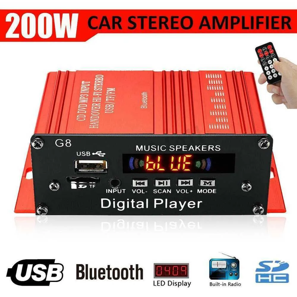 G8 200W 12V Car Audio Amplificador HIFI Amplificatore di potenza bluetooth Amplificatori stereo domestici Radio FM 2CH USB TF AUX 211011
