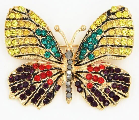 Pins, broches adorável colorido borboleta broche luxo vendendo cristais coloridos mulheres pinos jóias para casamento