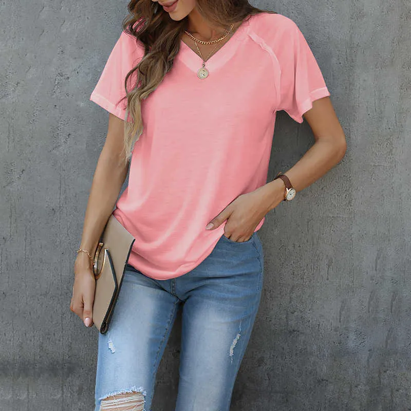 Summer Women Fashion Thirts Casual Thirts Summer Tops Tops V Neck Solid Tee-Shirts Plus size 5xl3 xloversize t-shirt 210716