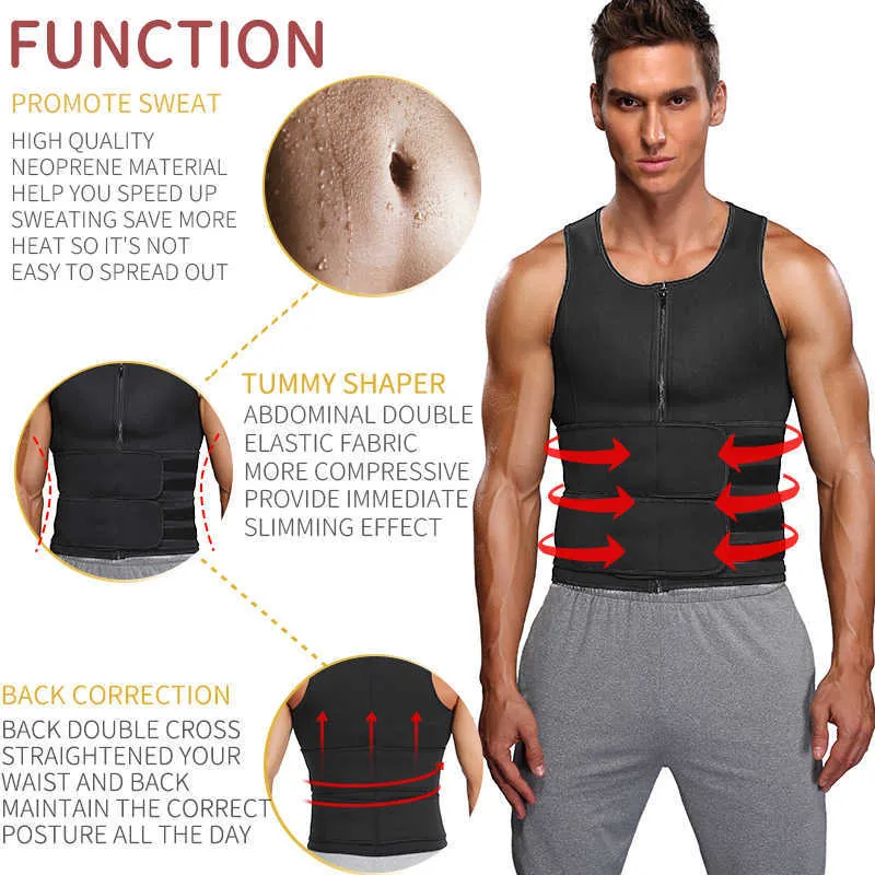 Hommes Corps Shaper Sauna Costume Abdomen Minceur Shapeear Double Ceinture Taille de la ceinture Ventre Réduction de Shape Gilet Corset Top