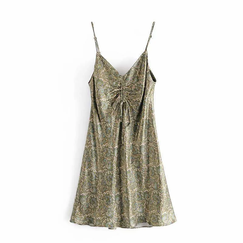 ZA Print Vintage Mini Summer Dress Donna Spalline regolabili Abiti da festa sexy Donna Chic Backless Green Vestidos 210602