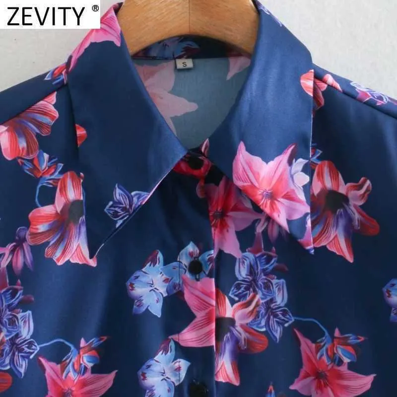 Zevity kvinnor elegant blomma tryck casual slim smock blouse office damer singel breasted affärskjortor chic blusas topps ls7432 210603