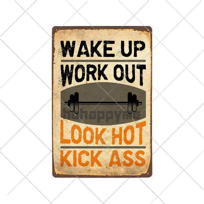 Work Out Slogan Poster Retro Gym Tin Sign Fitness Exercise Plate Vintage Sport Sign Pub Bar Gym Wall Decorative Plaque 20x30cm Q0723