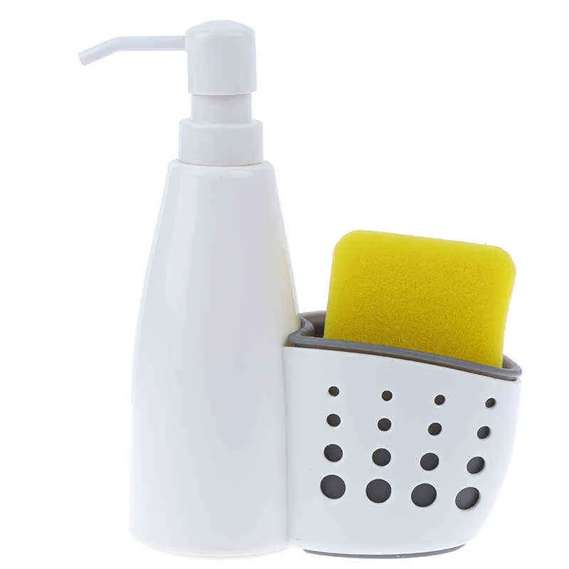 2 em 1 Dispensador de sabão Líquido Detergente Garrafa de Esponja Soap Soap Caixa de Armazenamento Banheiro Acessórios de Cozinha 211130