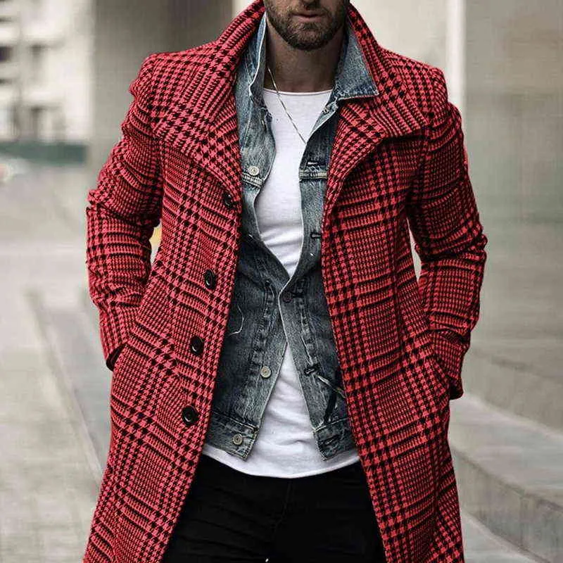 Koreański mężczyzna wełniany płaszcz zimowy kurtka męska płaszcz ciepłe ubrania wełny znosić długą czarną białą kratę waty męskie płaszcz plus rozmiar 3xl 211119  t
