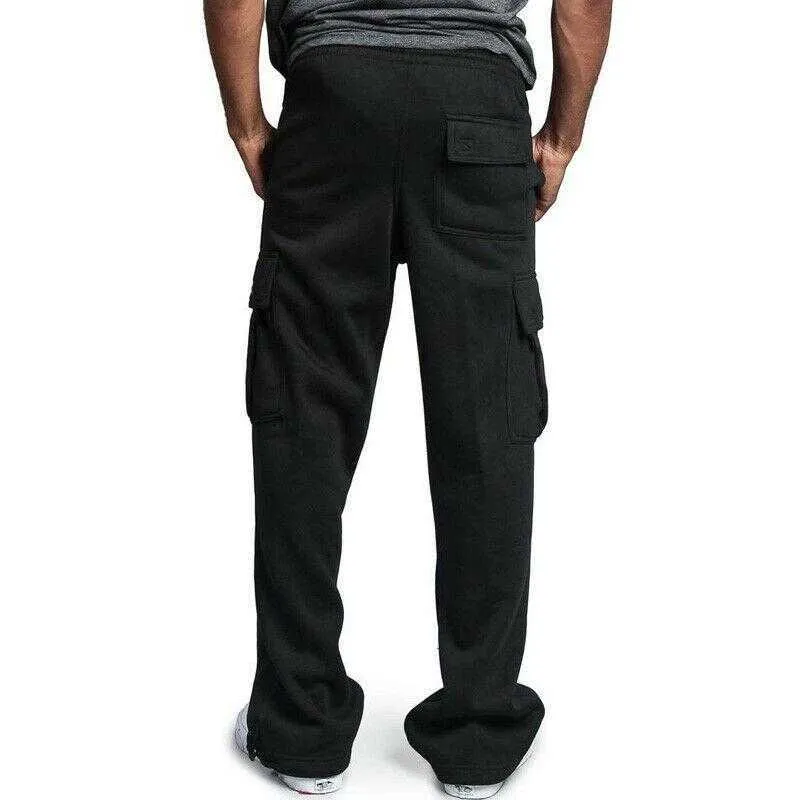 Pantalon de jogging en polaire pour hommes Cargo Combat Survêtement Bas Casual Pantalon de poche en vrac Pantalon de survêtement Sports droits 210715
