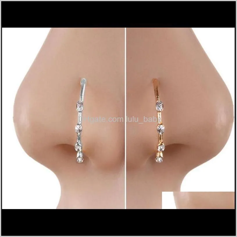 new hot gold silver stainless steel crystal rhinestone nose ring nostril hoop nose body piercing jewelry