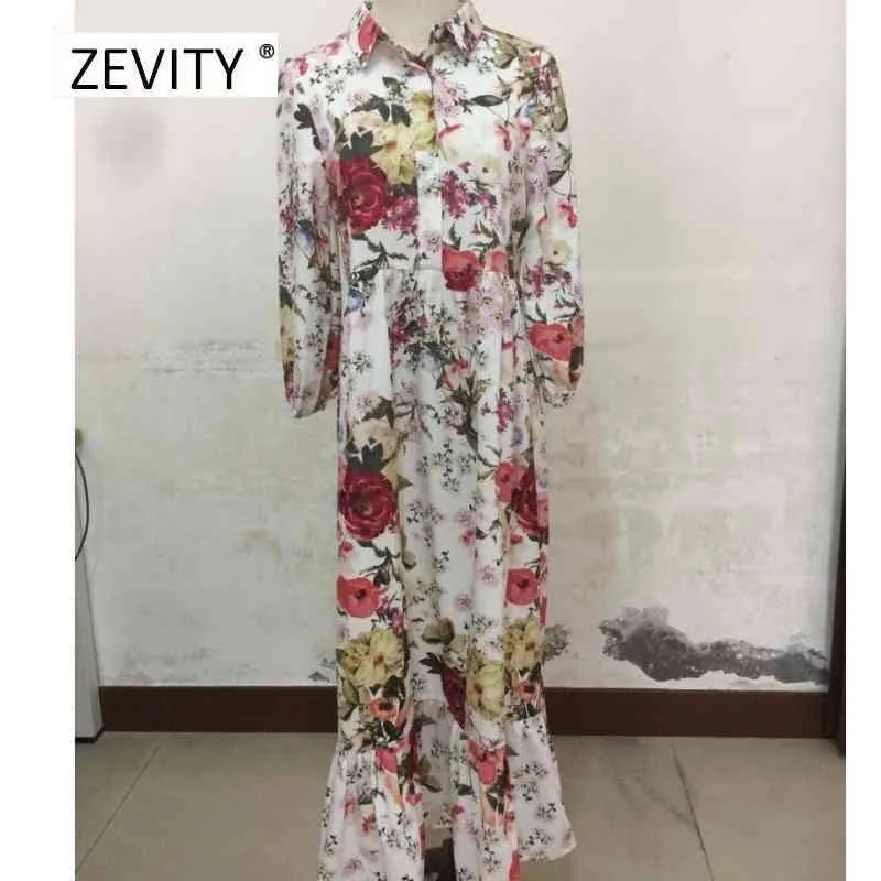 women tropical flower print casual straight vestido midi dress female chic three quarter sleeve hem pleats ruffle dresses DS4010 210420