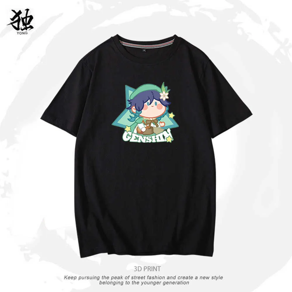 Jeu d'anime Genshin Impact T-shirt à manches courtes Klee Keqing Ganyu Paimon Xiao Impression Two Yuan Cosplay Vêtements de douleur Y0901