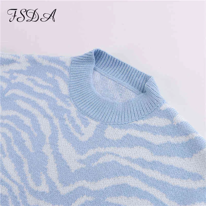 FSDA 2021 Jesień Winter Blue Casual Sweter Top O Neck Długi Rękaw Podwójny Pullover Pullover Loose Fashion Jumper Y1110