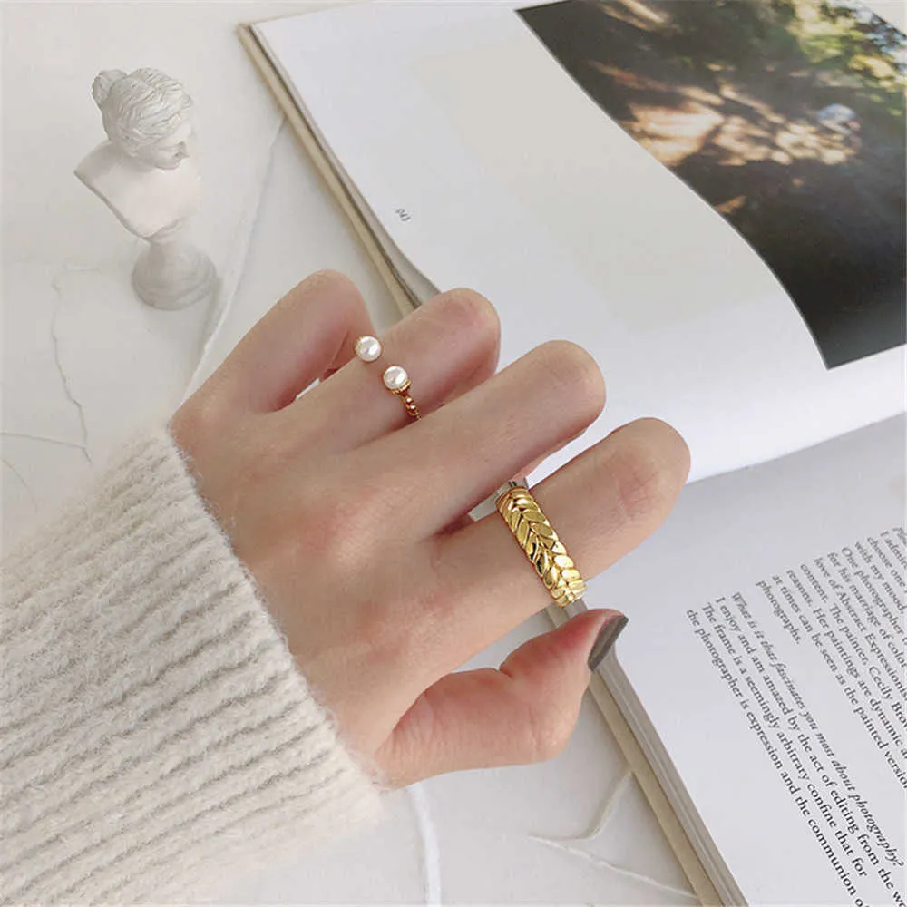 ANDYWEN 925 Sterling Silver Design Wheat Large Thick Geometric Resizable Rings Luxury Female European Fashion Circle 210608