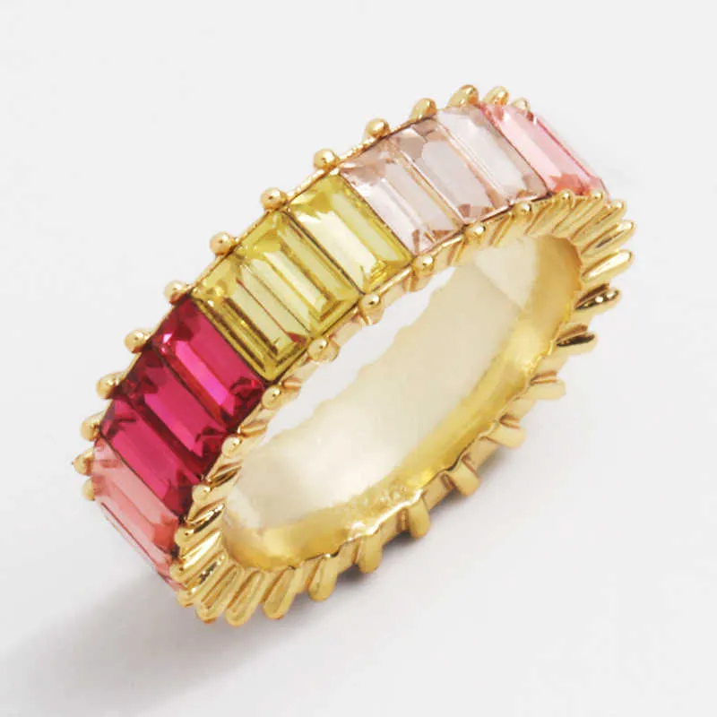 AOTEMAN Kupfer Regenbogen Ring Bunte Multi Farbe CZ Eternity Baguette Finger Gold Ringe Frauen Frauen Schmuck Zubehör X0715197Q