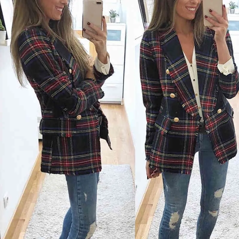 Causale licht Tan Herfst Dames Trench Coat Split Joint Elegante Lange Mouw Plaid Windbreaker Plaid 210515