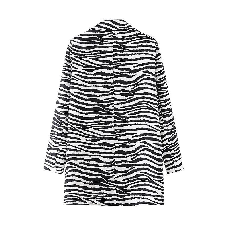 Vinatge Vrouw Losse Zebra Strepen Blazer Jassen Lente Casual Dames Basic Uitloper Vrouwelijke Elegante Streetwear Jassen 210515