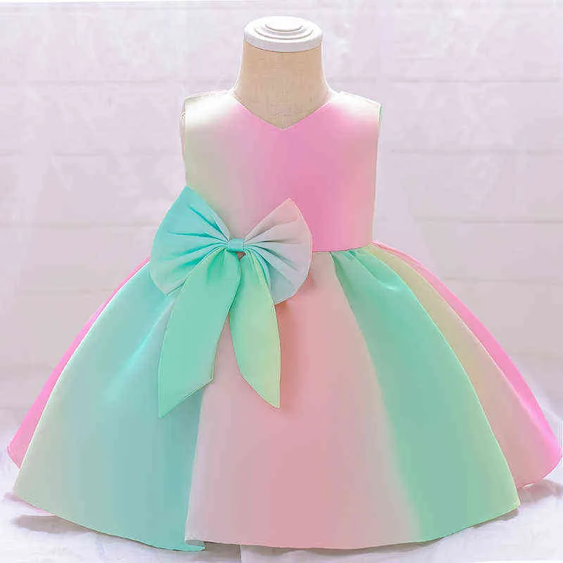 2021 été baptême nouveau-né 1 an anniversaire robe pour bébé fille coloré princesse robes de soirée enfant Costumes 3 6 8 mois G1129