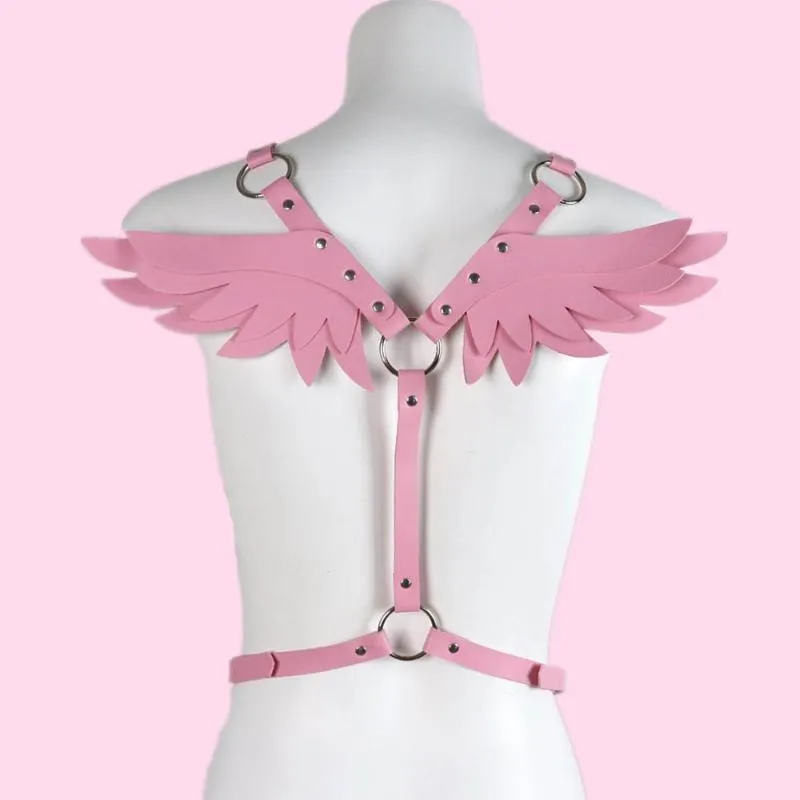 Cinghie imbracature in pelle donne rosa cintura spada cintura angelo ali punk abiti gotici abbigliamento rave gite di gioielli kawaii accessori306m