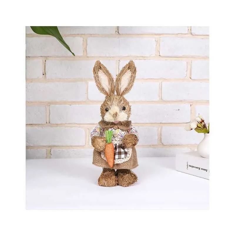 Mignon paille lapin lapin décorations de pâques maison de vacances jardin mariage ornement po accessoires artisanat 210607