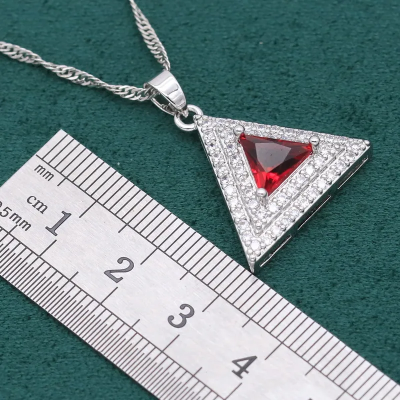 2021 conjunto de joias de prata com pedras vermelhas geométricas para mulheres, pulseira, brincos, colar, pingente, anel 6209205