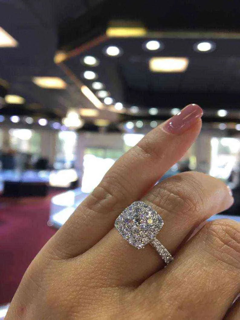18 K White Gold Color Natural 2 Carats Diamond Ring dla kobiet 100% Biżuteria Gemstone Anillos Bizuteria Bijoux Femme Pierścienie 211217