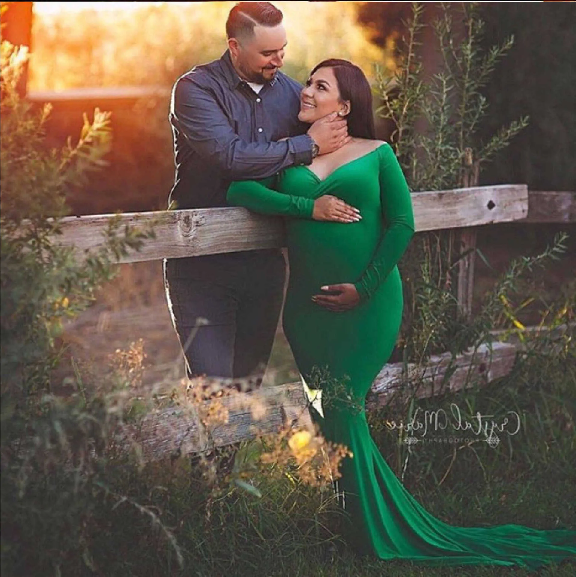 trailing Jumpsuit dress Women's Mercerized Cotton pregnant V-neck photography dress M001