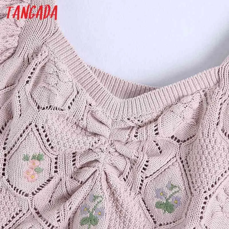 Estate Donna Ricamo floreale Canotte lavorate a maglia Canotte Vintage Cinghie larghe Ruffles Donna Camis Mujer BE557 210416