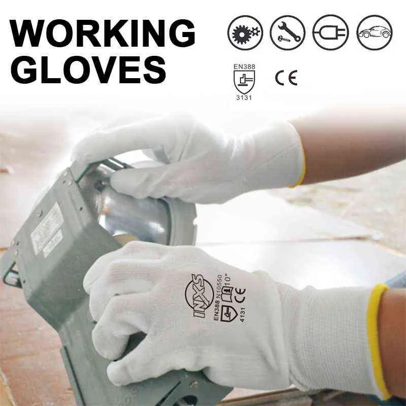 12 Paar Sicherheits-Arbeitshandschuhe aus Polyester-Nylon mit PU-Beschichtung für Bauarbeiter, Angeln, Gartenarbeit, rutschfeste Handschuhe 2201102100097243W