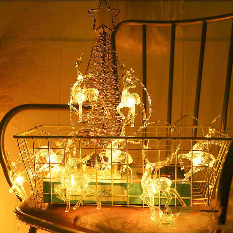 1.5 M LED Sika Deer Light String Christmas Elk Kształtne Orangements Tree Wesołych Wesołych W Merry Decor do Home Happy Year 211112
