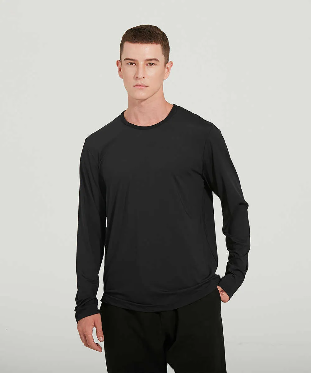 Camiseta masculina de manga comprida, camiseta esportiva fundamental para ioga, alta velocidade elástica, gola redonda, fitness, academia, corrida, casu2672
