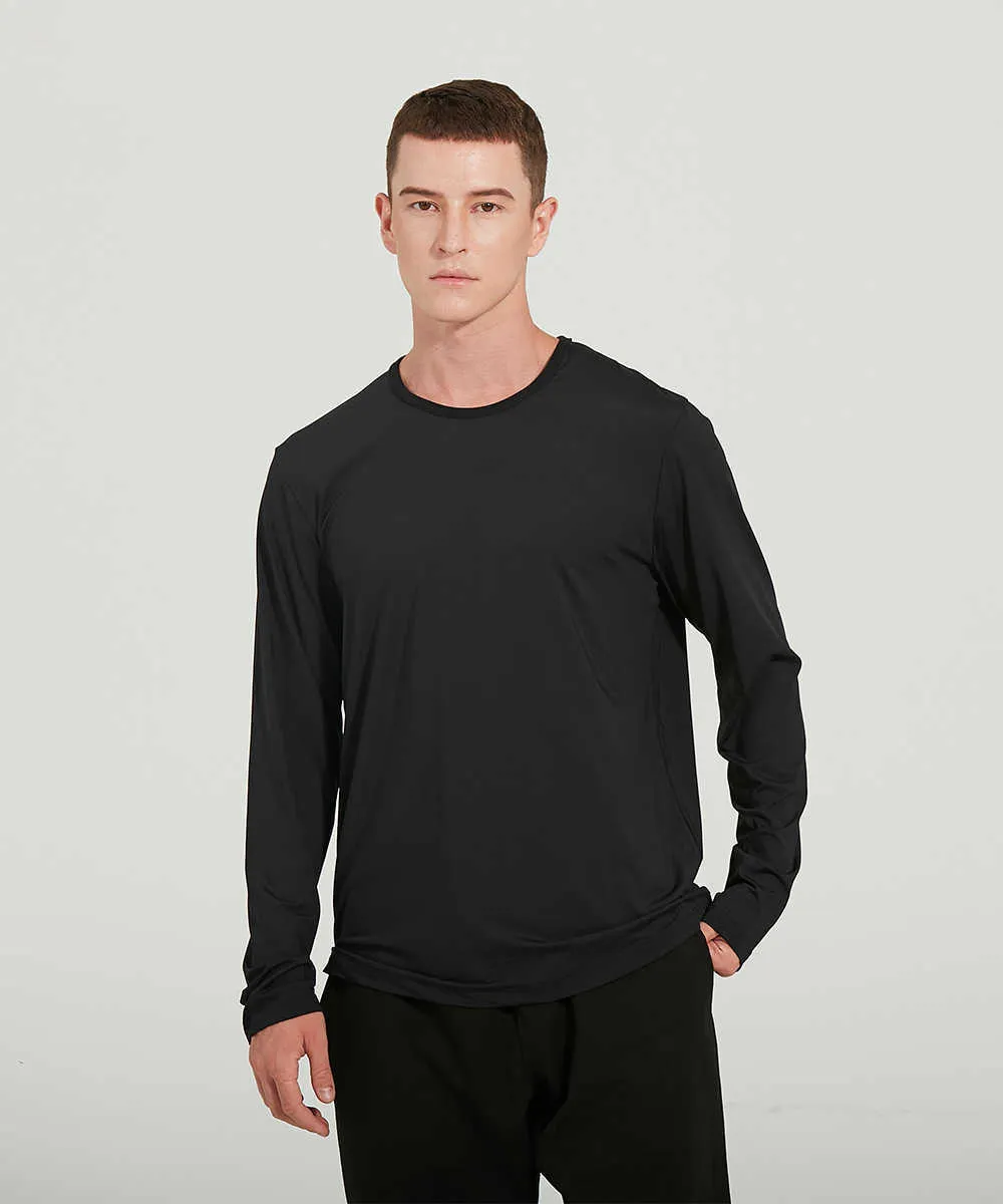 Men039s långärmad toppar den grundläggande yogasporten tshirt hög elastisk hastighet torr rund nack fitness gymkläder som kör casu6147052