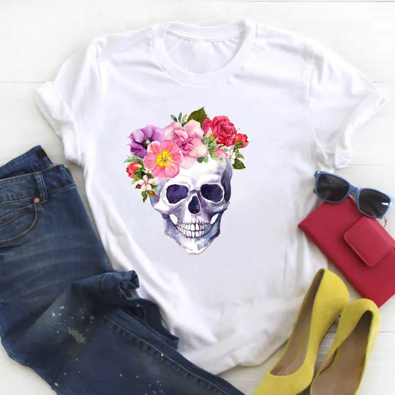 Frauen Blume Schmetterling Mode Druck Kurzarm Damen Sommer T T-stück Weibliche Top Hemd Kleidung T-shirt Frauen Grafik T-shirt X0527