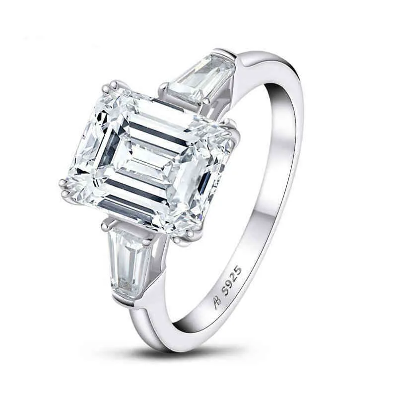 Wong Deszcz 925 Sterling Silver Emerald Cut Utworzone Moissanite Gemstone Zaręczyny Ślubne Diamenty Ring Fine Jewelry Hurt