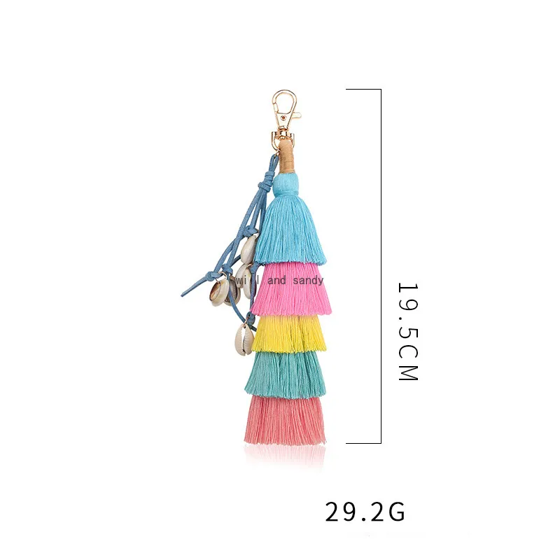 Bohemia Multilayer Colorful Tassel Shell Key Ring Purse Handbag Hanging Wall Hang Decor Fashion Jewelry Will and Sandy