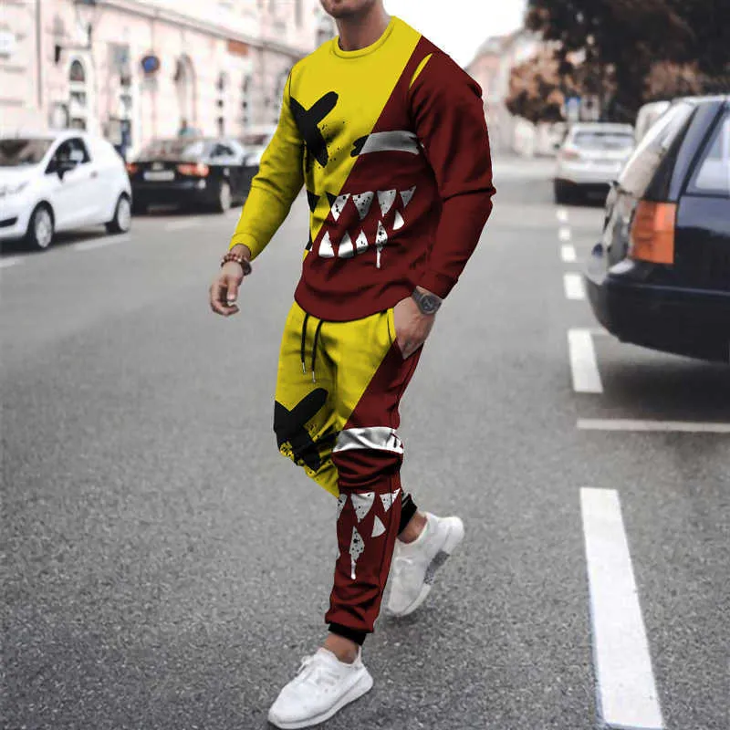 2021 Höst och vinter Xoxo Pattern 3D-utskrift Mäns rund halsduk Street Fashion Plus Size Herrkläder S-6XL X0909
