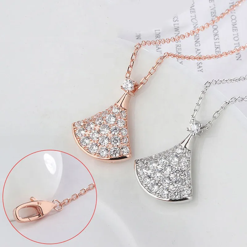 New brand designer necklace for women fashionable and charming fan shaped 18k gold pendant necklace high-quality solid silver skir272w