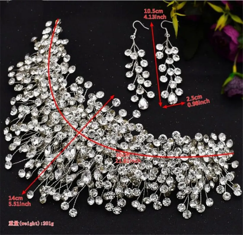 Mariage Bridal Righestone Band Band Front Couronne Tiare Crystal Hair Accessories Pageant Boucles d'oreilles Head Prom Party Bijoux Set221N