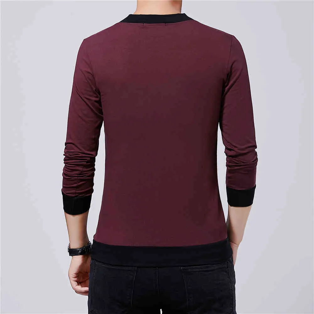 BROWON marque hommes vêtements automne nouveau décontracté hommes T-shirt col en v Patchwork couleur conception T-shirt hommes haut t-shirts surdimensionné 5XL 210409