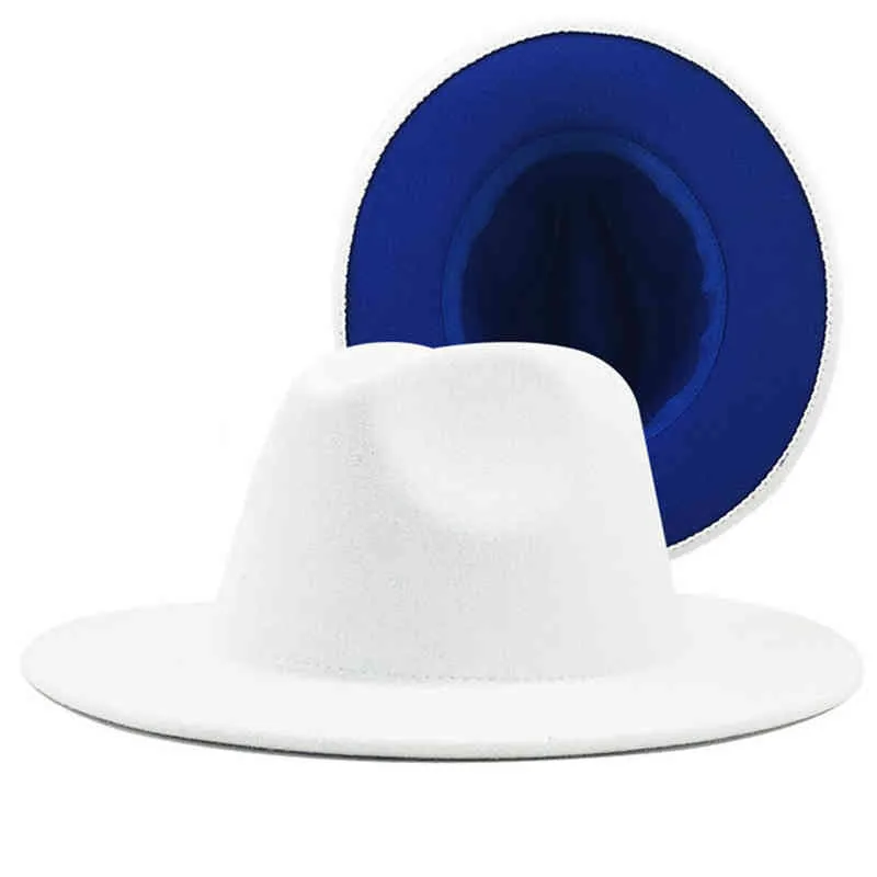 Feltro de moda branca para mulheres misturadas jazz fedora chapéu branco com cor rosa fedoras