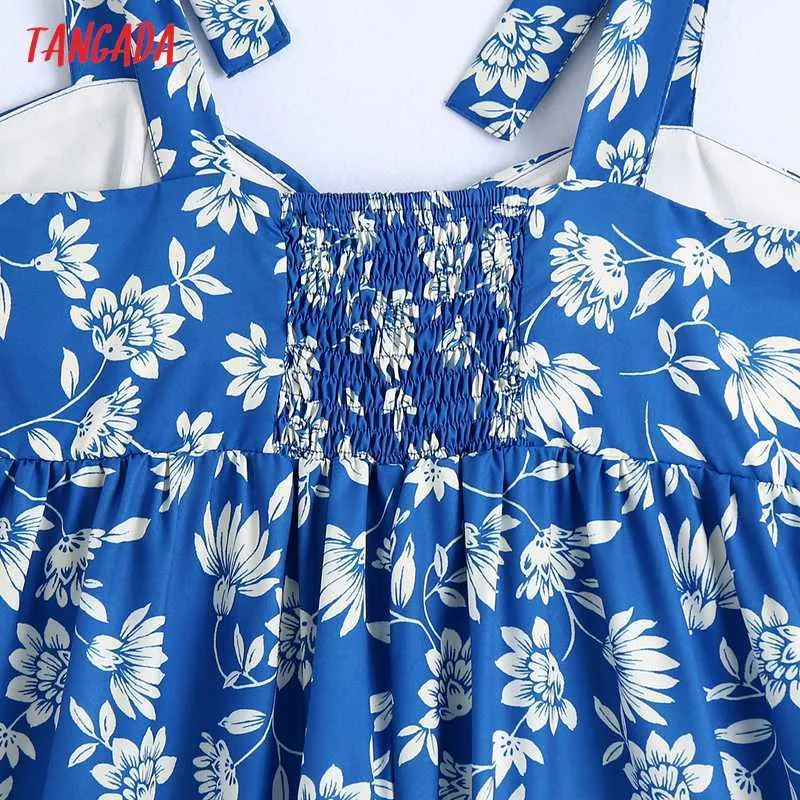 Tangada verano moda mujer azul flores estampado vestido sin mangas espalda descubierta mujer Casual vestido largo CE237 210609