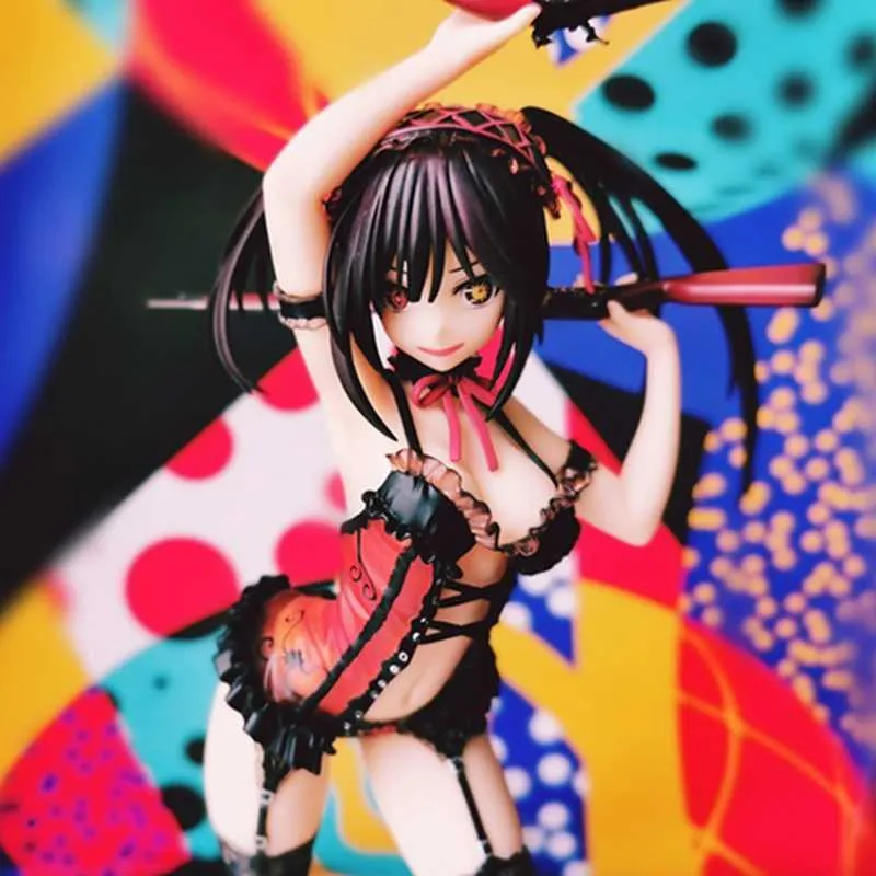 Personnage de jeu d'anime Tokisaki Kuzou, figurine de modèle d'action, jouet fait à la main, costume en dentelle rouge noir, autocollant de décoration de salle modèle G09113504221
