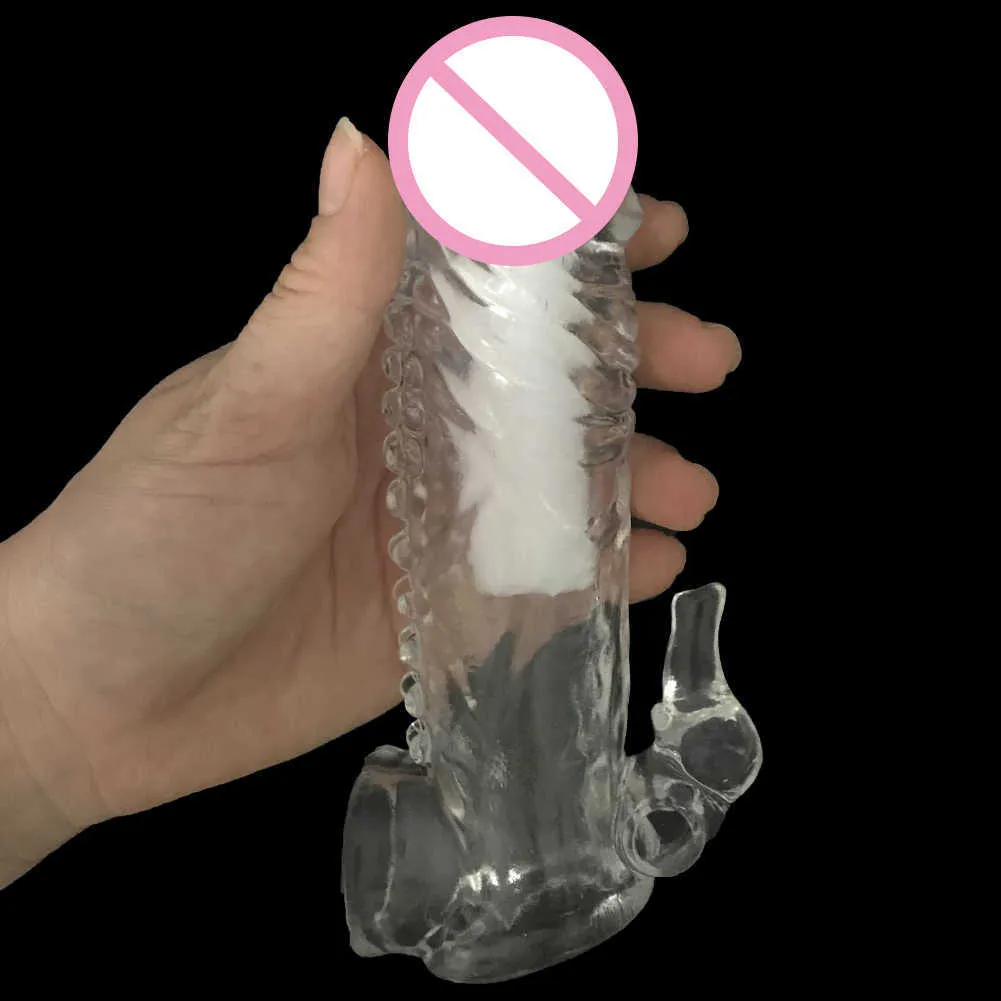 New Crystal Reusable Vibrating toy Penis Sleeve Sex Toys For Men Penis Enlargement Extension Time Delay Dick Sleeve Vibrator