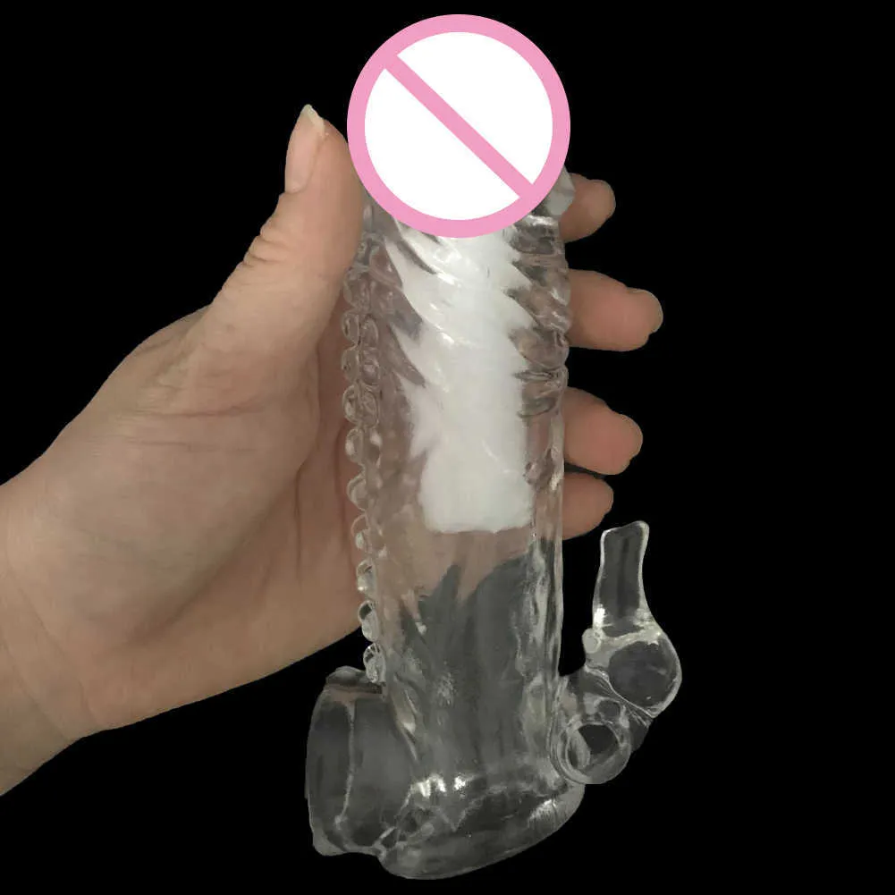 Novo cristal reutilizável brinquedo vibratório manga sleeve brinquedos sexuais para homens pênis ampliação tempo extensão atraso pau manga vibrador