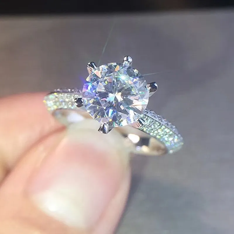 Anello d'argento sterling 100% 925 1 5 carati rotondi cZ giganteschi di fidanzamento diamantato donne regalo di nozze315o