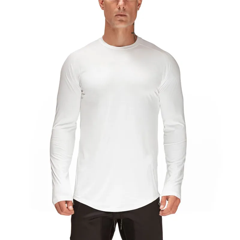 Brand Mesh T Shirt Men Fitness Long Sleeve T-shirt solid extend long Slim Fit Tees Gym Clothing Bodybuilding Tshirt Male 210421