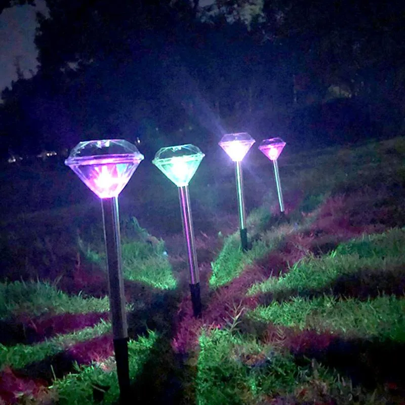 4 8 pièces en forme de diamant solaire LED lumière de pelouse couleur changeante extérieure cour jardin lampes au sol lampe blanc chaud RGB Lamps2208