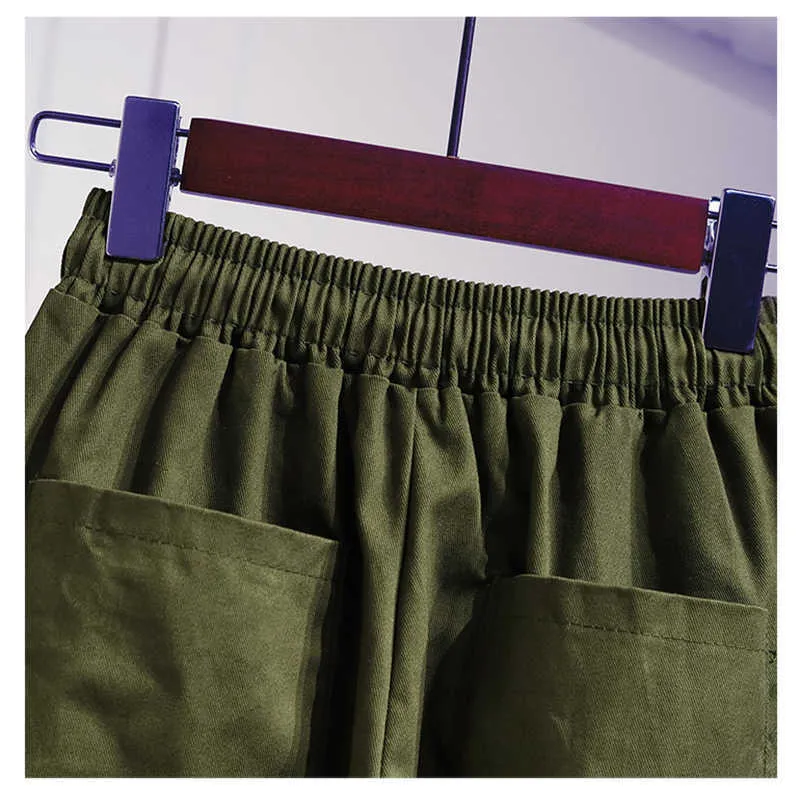 Primavera Autunno Large Size 3XL Pantaloni cargo verde militare Casual femminile a vita alta allentato Harajuku BF Hip Hop 210531