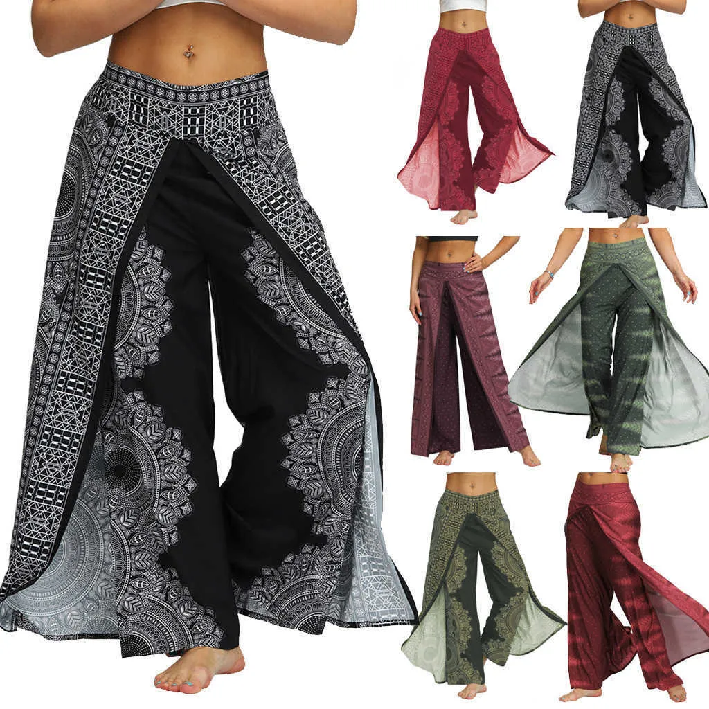 Czeski Spodnie Kobiety Tajski Styl Indonezyjski Digital Drukowane Lato Luźne Spodnie 13 Kolory Baggy Kombinezon Szerokie spodnie nóg Q0801