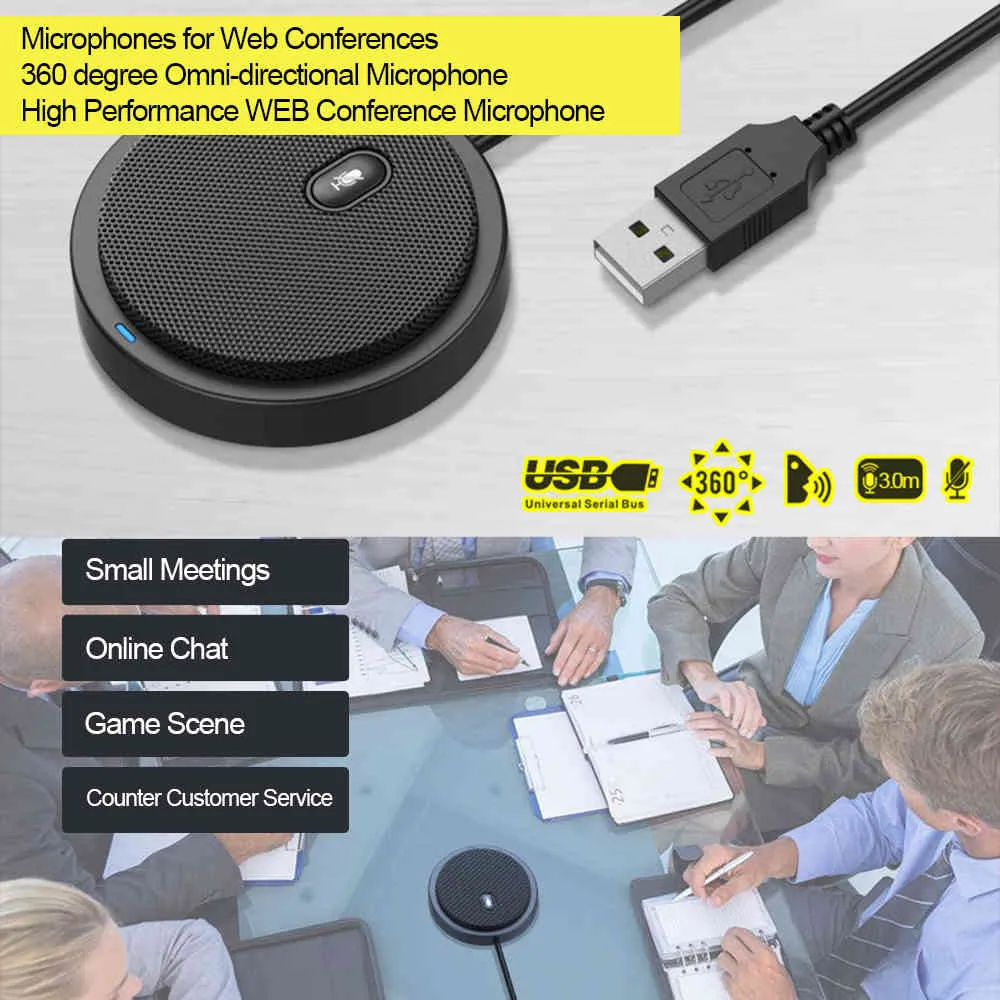 USB Omni-directionele condensator Microfoon Mic Meeting Business Conference Computer Laptop PC Voice Chat Videogames Live