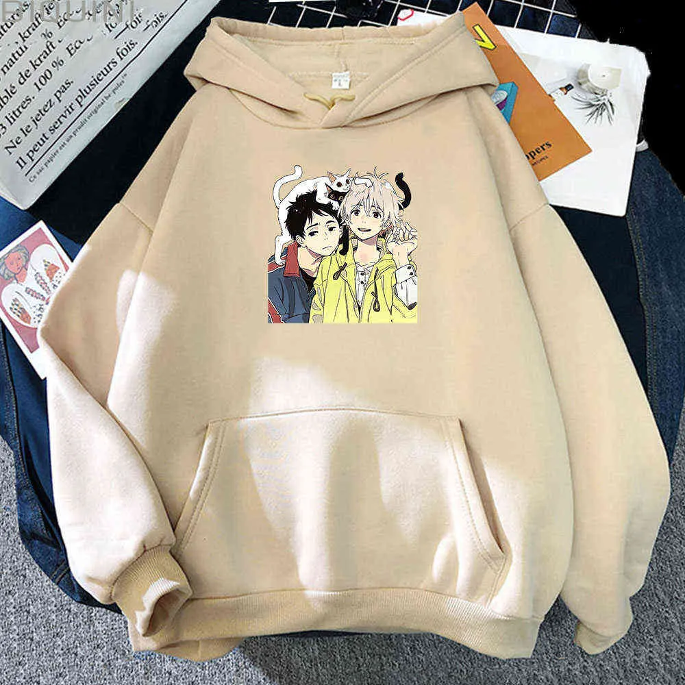 Harajuku Hoodie Femmes Umibe No Etranger Mio et Shun Imprimé Graphique Esthétique Vêtements Été Bord De Mer Garçons Film Anime Streetwear Y0820