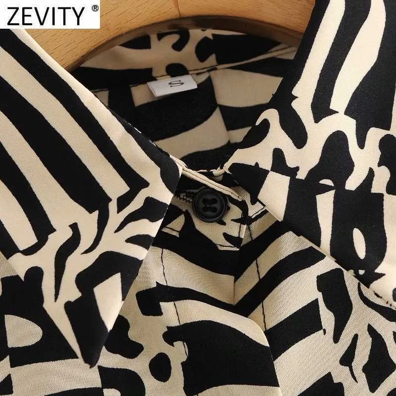 Zevity Women Vintage Chain Patchwork Zebra Striped Print Smock Camicetta Office Ladies Petto Camicie Chic Blusas Top LS7452 210603