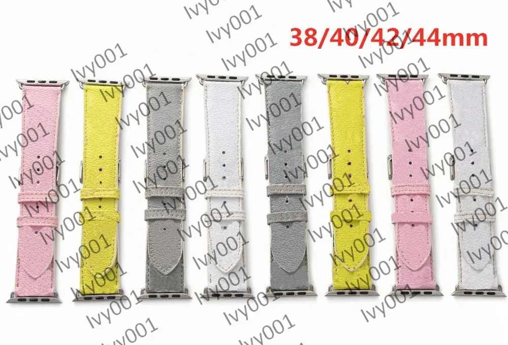 Bracelets de montre de mode L pour Bracelet de montre iPhone 41mm 45mm 42mm 38mm 40mm 44mm iwatch 2 3 4 5 6 7 bandes Bracelet en cuir Bracelet rayures bracelet de montre ivy001